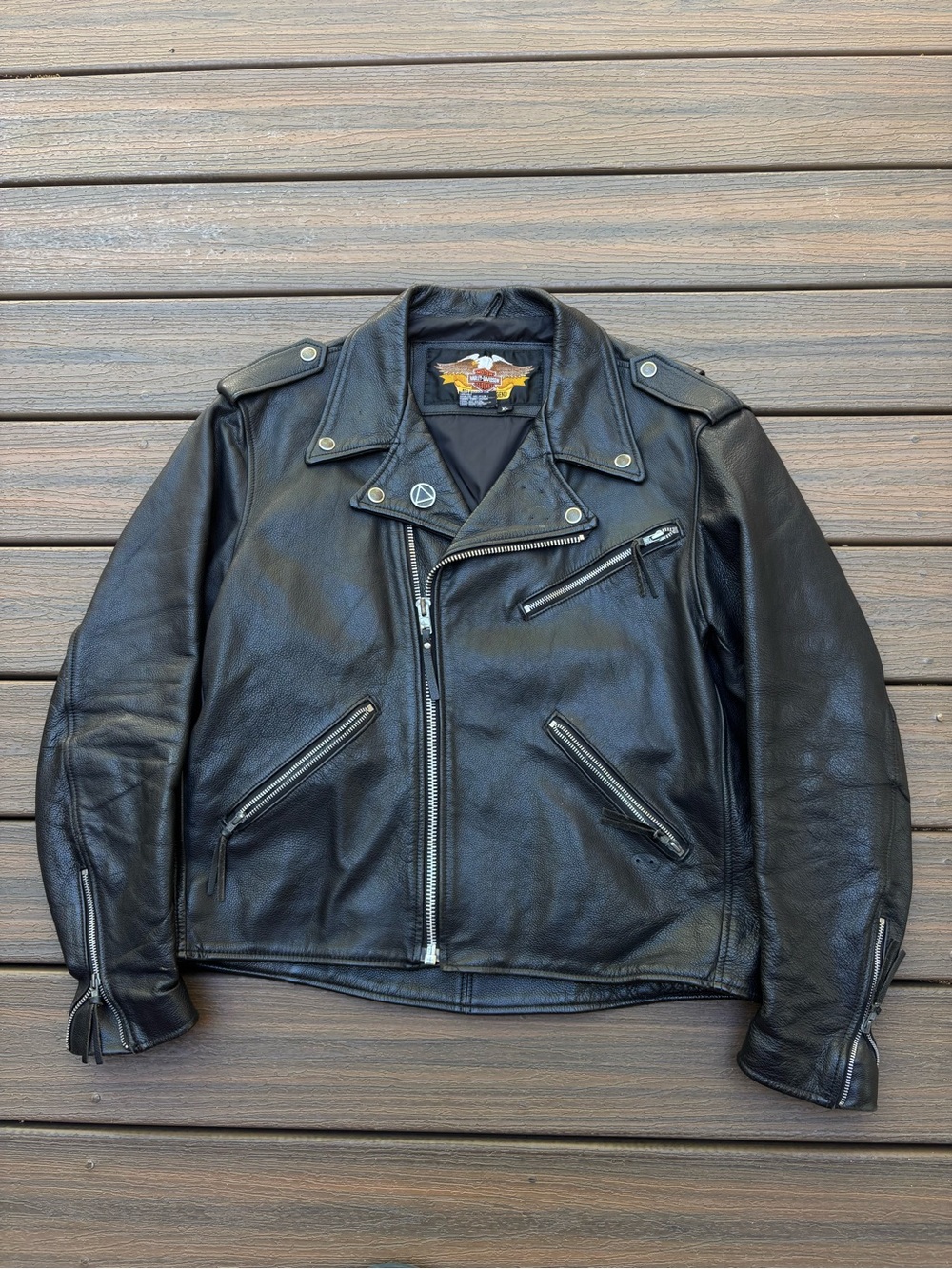 Vintage Harley Davidson Black Leather Biker Jacket Made in USA Mens XL